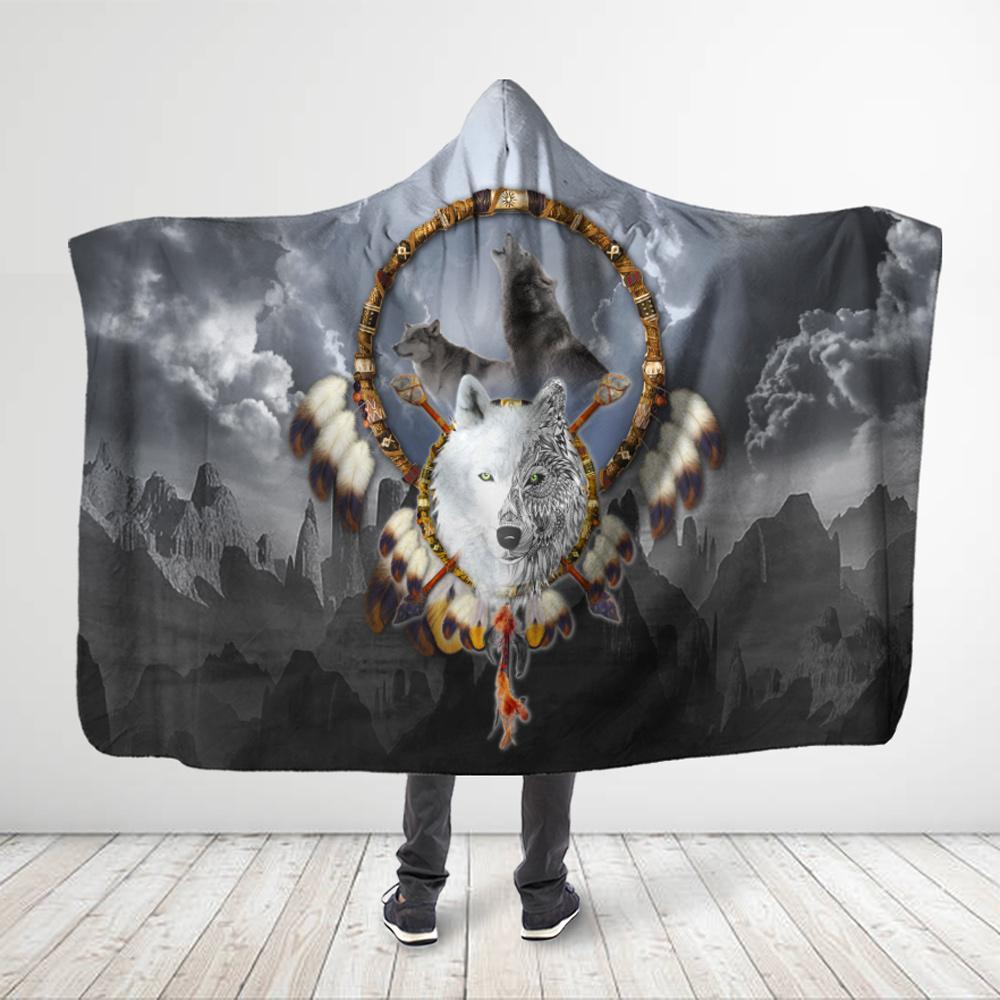 ViticStore™ All Over Printed Youth Grey Wolf Hooded Blanket