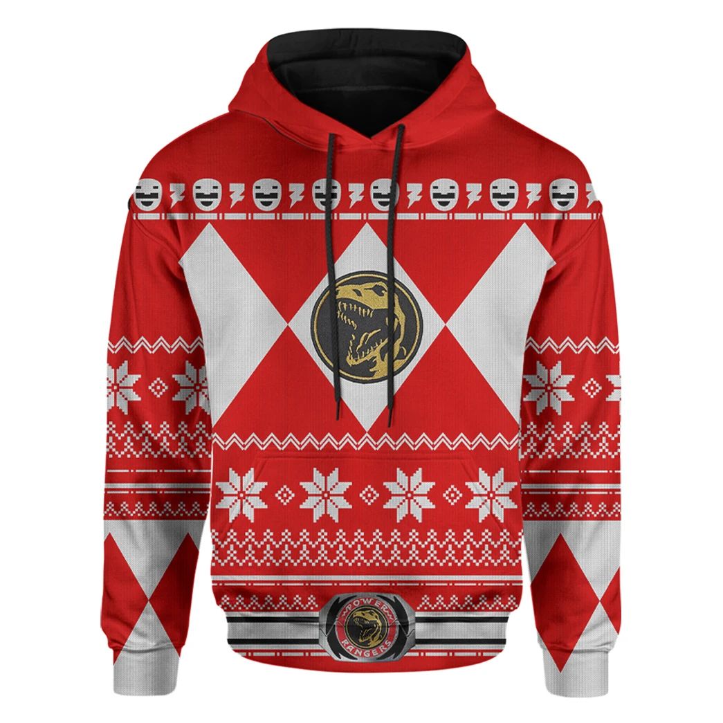 Alohazing 3D Mighty Morphin Red Power Rangers Ugly Christmas Custom Hoodie