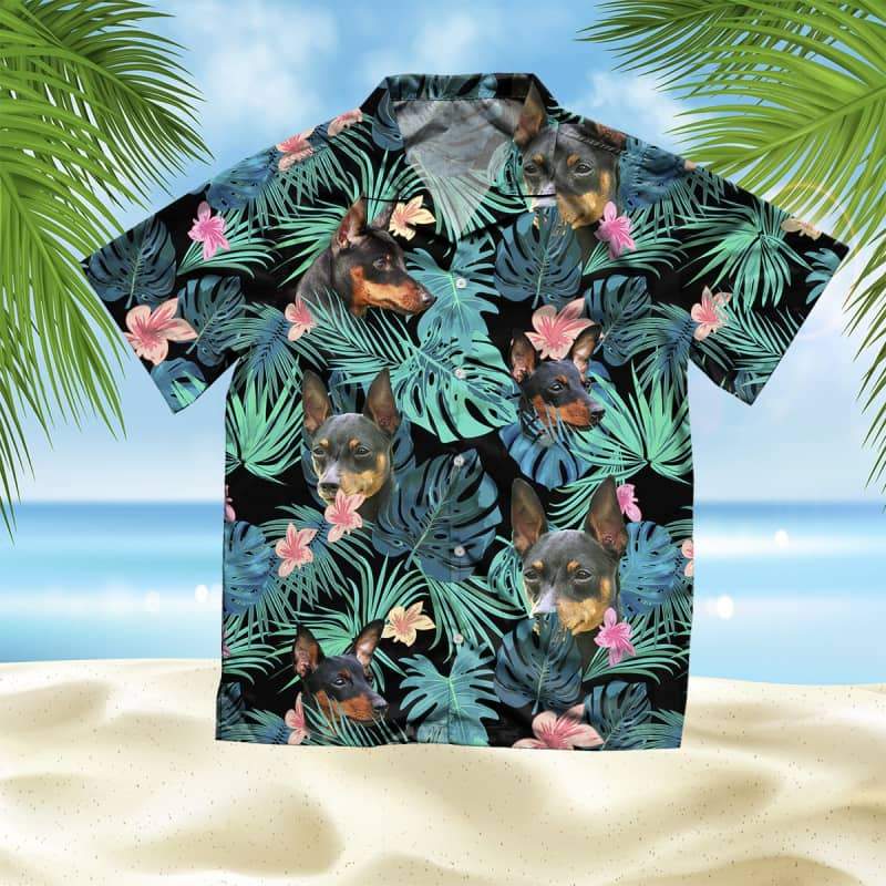 Miniature Pinscher Hawaiian Shirt, Dog Summer Leaves Hawaiian Shirt, Unisex Print Aloha Short Sleeve Casual Shirt