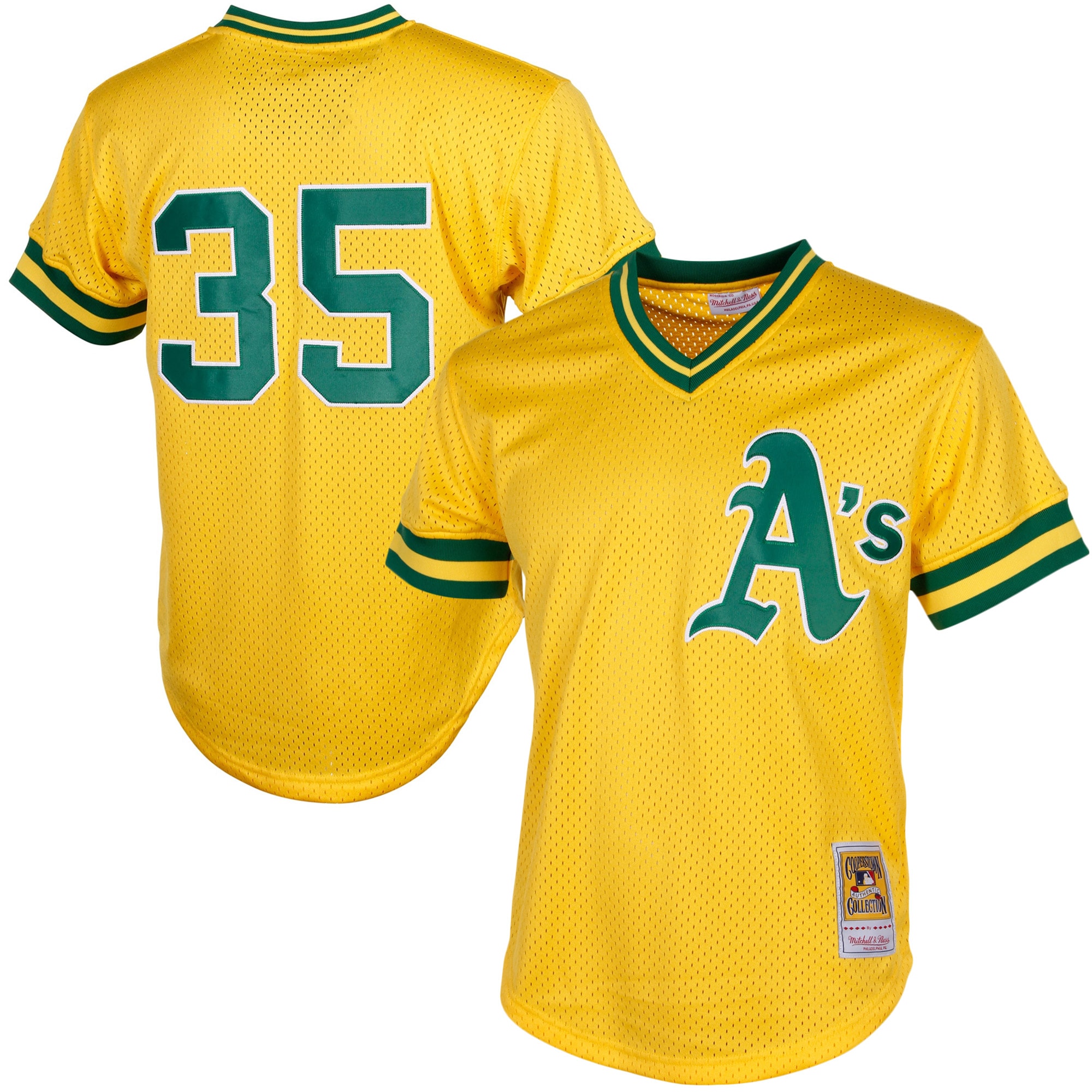 Men’s Oakland Athletics Rickey Henderson Mitchell & Ness Yellow Cooperstown Mesh Batting Practice Jersey