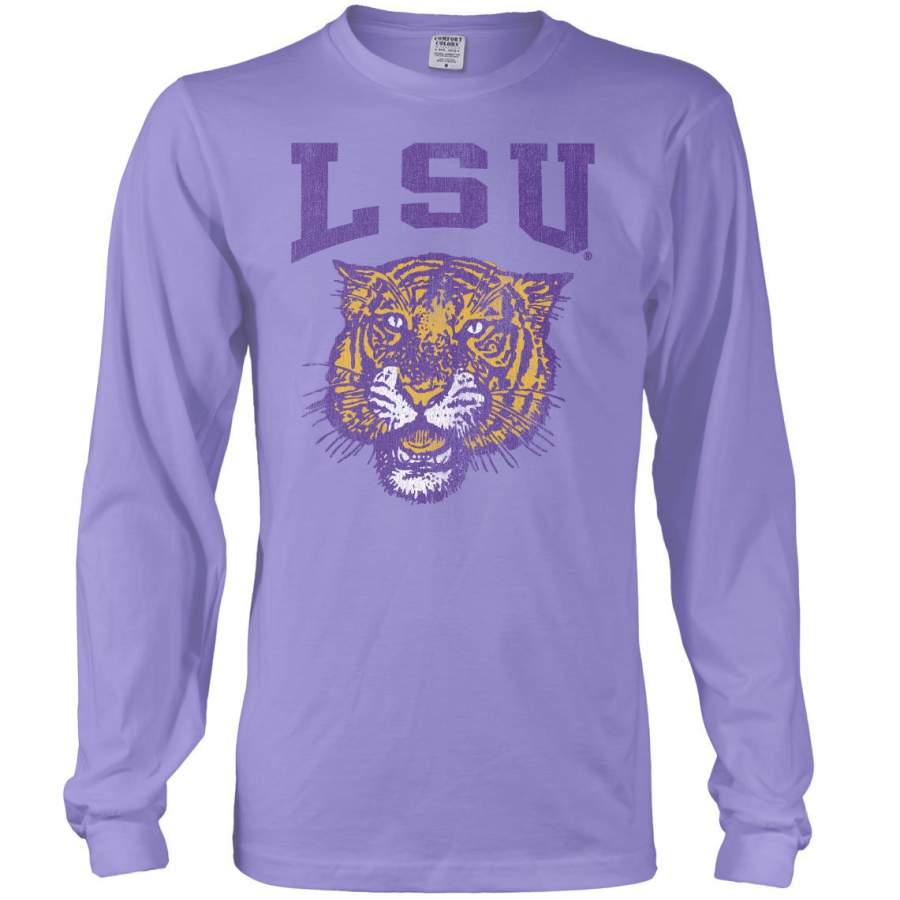 B&B Dry Goods LSU Tigers 78 Tiger Arch Garment Dyed Long Sleeve T-Shirt – Amethyst