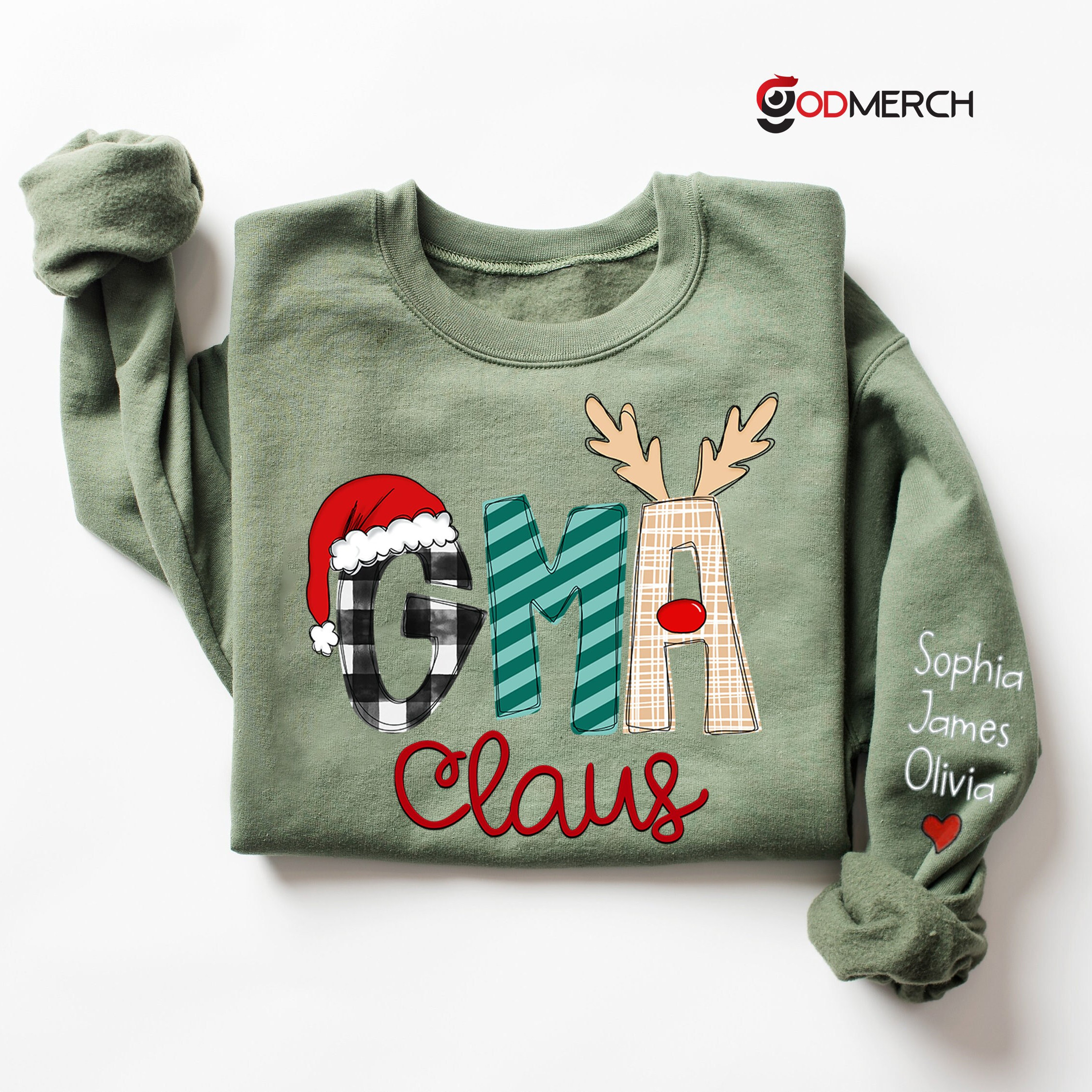 Custom Gma Claus Sweatshirt, Christmas Gma Claus Sweatshirt, Xmas Gma Sweater, Custom Gma And Grandkids Sweatshirt, Gifts For Gma, Gma Shirt