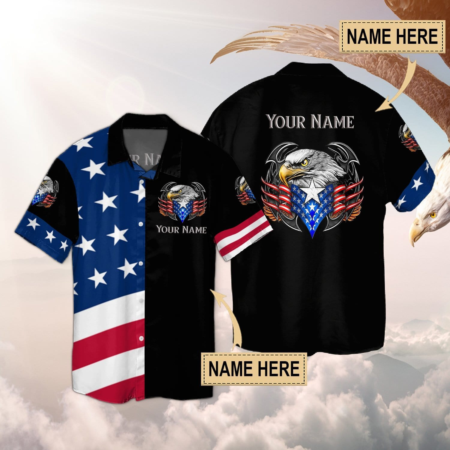 Amazing Eagle With American Flag Hawaii Aloha Shirts Va Ha52920