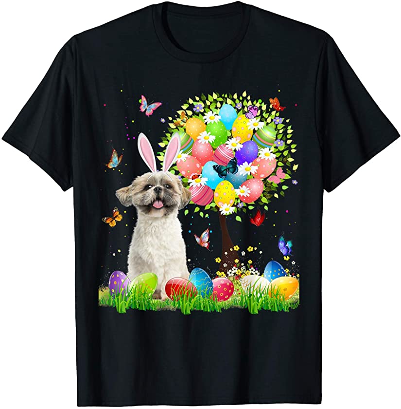 Cute Bunny Shih Tzu Easter Eggs Tree Easter Easter Day T-Shirt