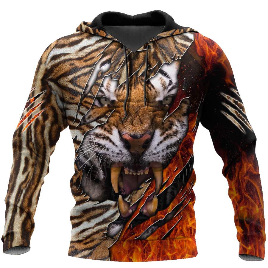 Warrior Tiger Hoodie Over Printed for Men and Women TP