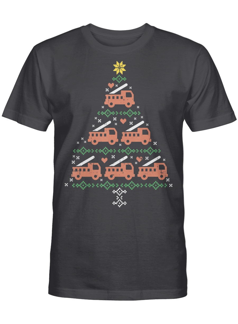 AmazeStyleZ Santa’s Reindeer, Ugly Christmas Sweater, Christmas Gift Ideas, Christmas Firetruck Shirt Ugly Tree Fireman Firefighter Gift T-Shirt