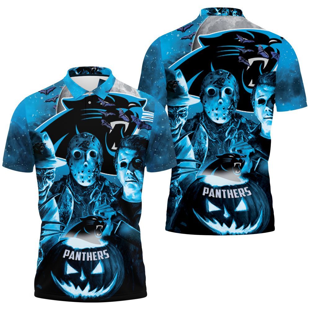 Freddy Jason Michael Myers Loves Carolina Panthers Pumpkin Head Halloween 3D Jersey Polo Shirt