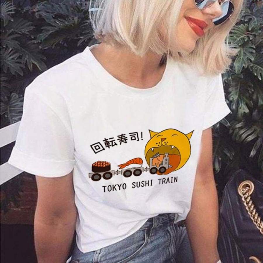 Tokyo Sushi Train T-Shirt Aesthetic Japanese Letter Printed Kawaii Personalized Shirt