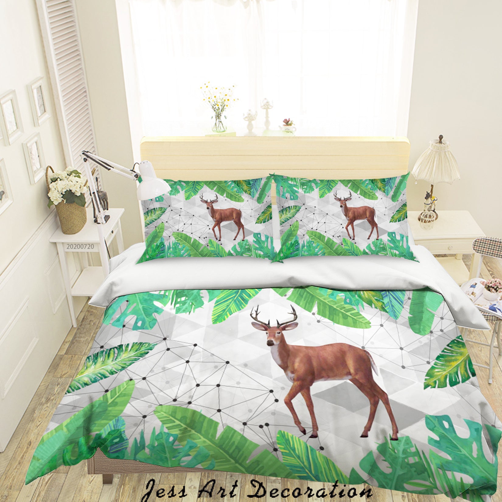 3D Tropical Hand Drawn Buck Animal Plant Quilt Cover Set Bedding Set Duvet Cover Pillowcases Lxl