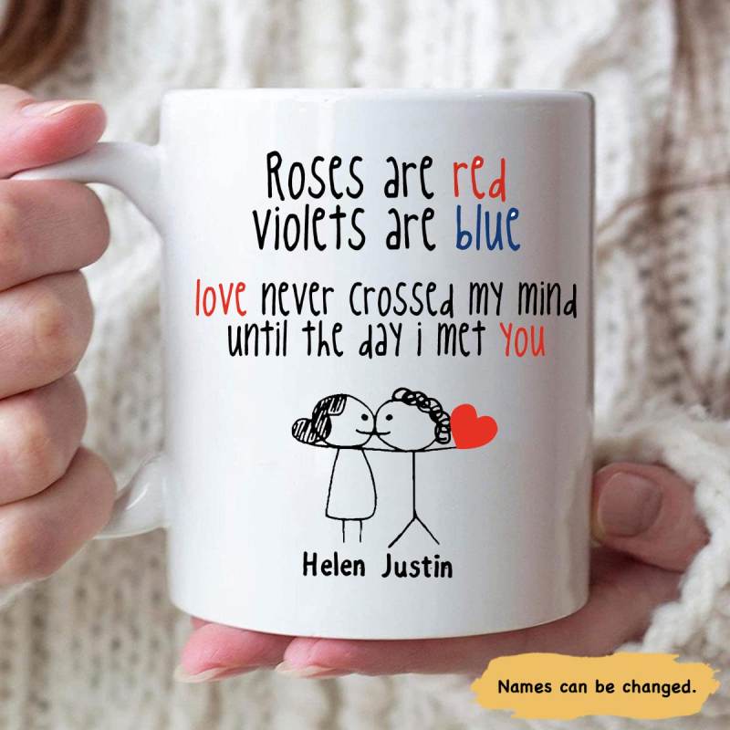 Personalized Roses Are Red, Violets Are Blue Coffee Accent Mug, Perfect Custom Gift For Him And Her