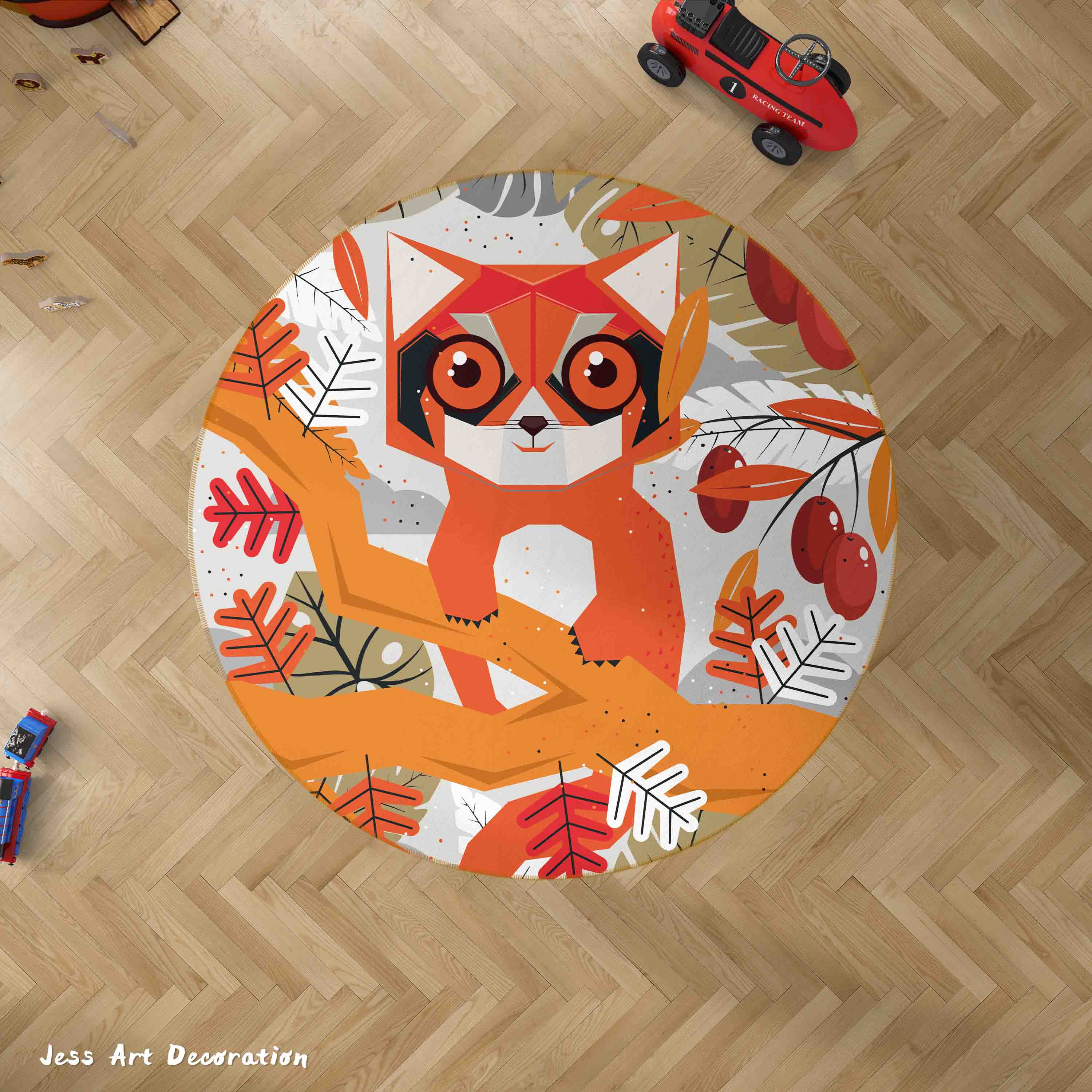 3D Cartoon Animal Forest Kids Non-Slip Round Rug Mat 30