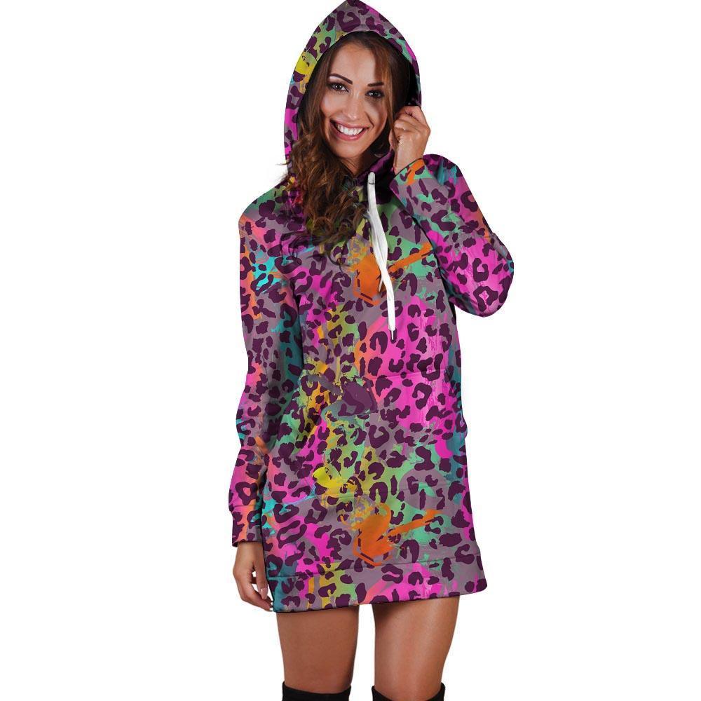 Colorful Leopard Hoodie Dress