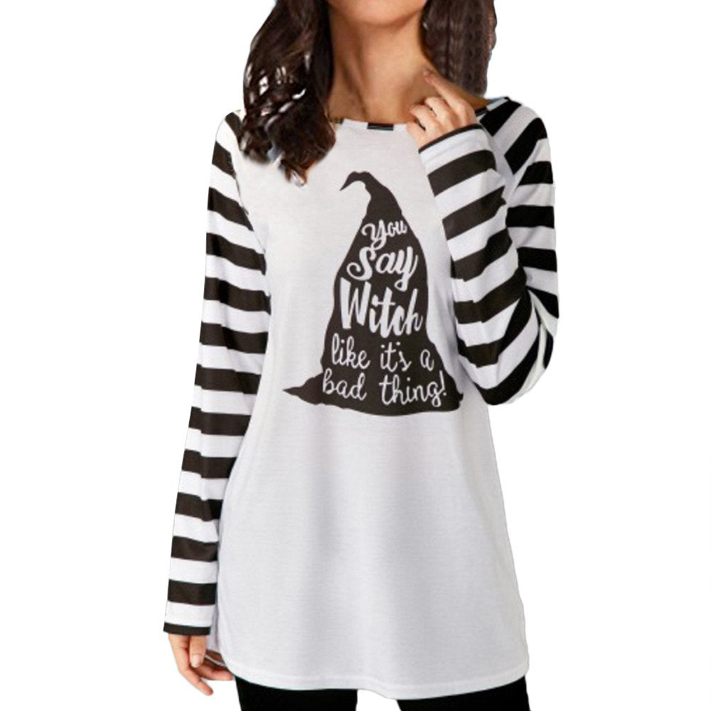 Womens Long Sleeve Striped Halloween Blouse