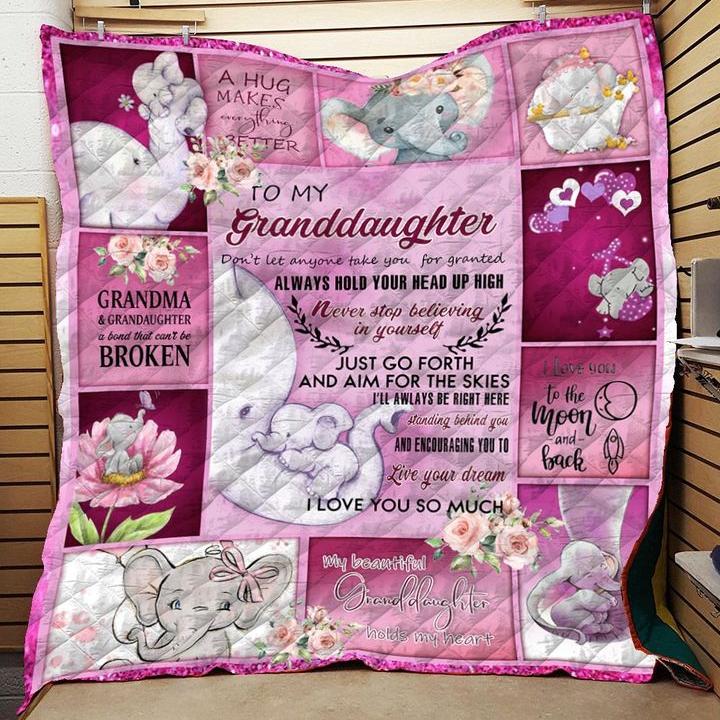 Totetastic Elephant To My Granddaughter Always Hold Your Head Up High Fleece Blanket, Blanket Sofa Bed, 3D Blanket