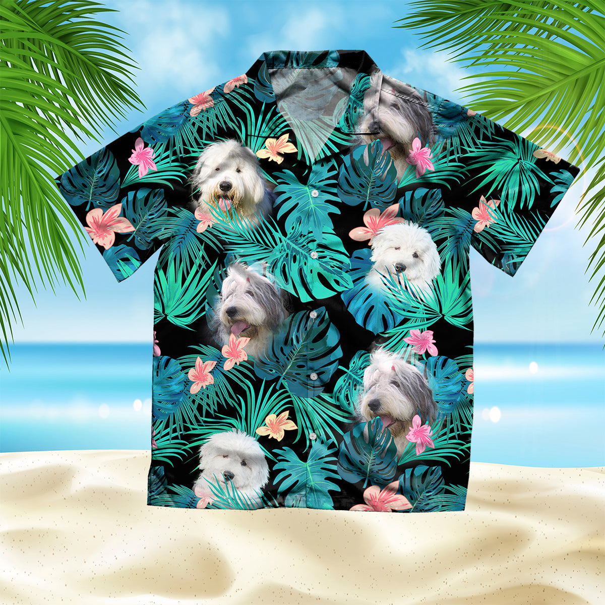 Old English Sheepdog Hawaiian Shirt, Dog Summer Leaves Hawaiian Shirt, Unisex Print Aloha Short Sleeve Casual Shirt
