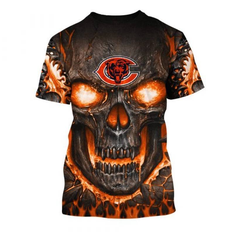 Men / Women New Design Chicago Bears Hello Darkness My Old Friend 3D Skull T-shirt, Chicago Bears All Over Print Skull Apparel