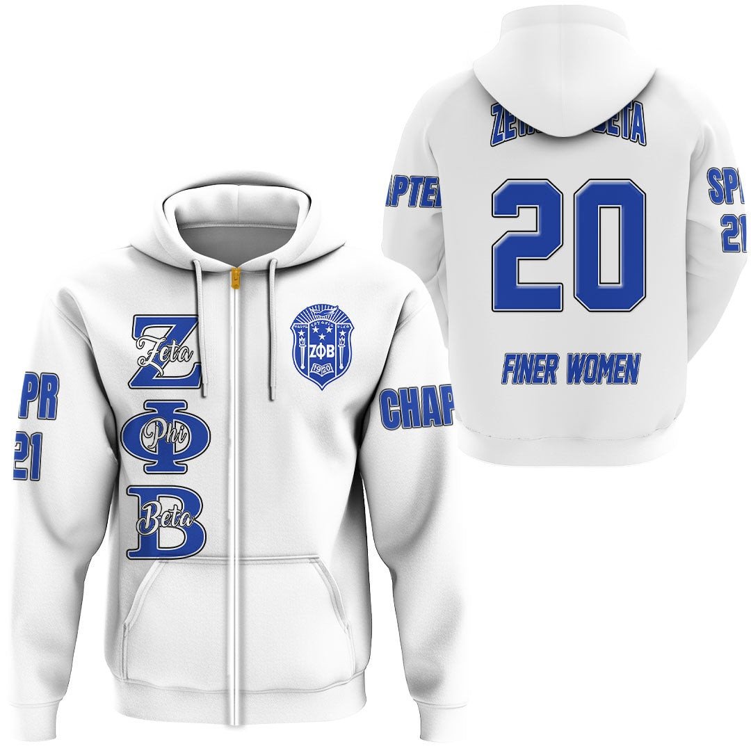 Sorority Hoodie – Personalized Zeta Phi Beta White Zip Hoodie