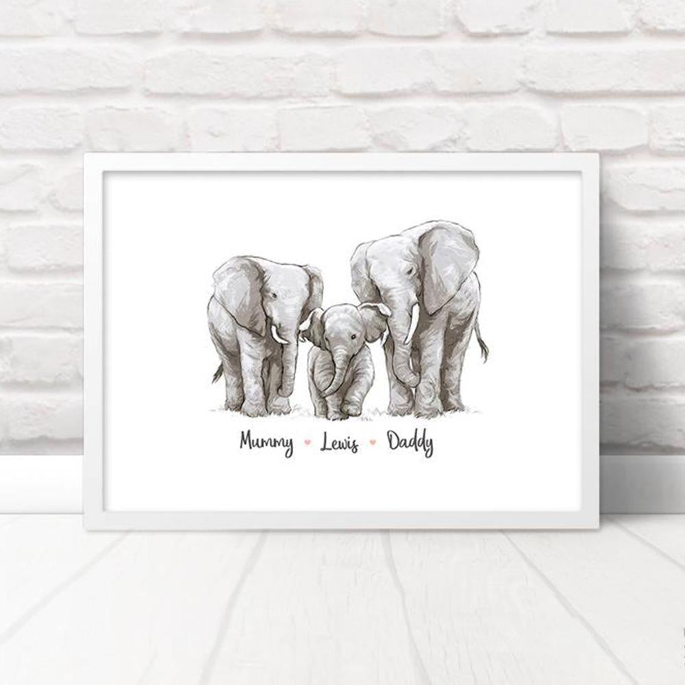 Personalized Elephant Family Print Wall Art Print Poster