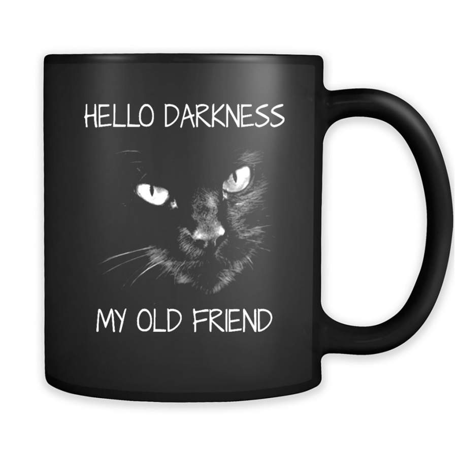 Cat Hello Darkness My Old Friend, Cat Lover Kitten – Full-Wrap Coffee Black Mug