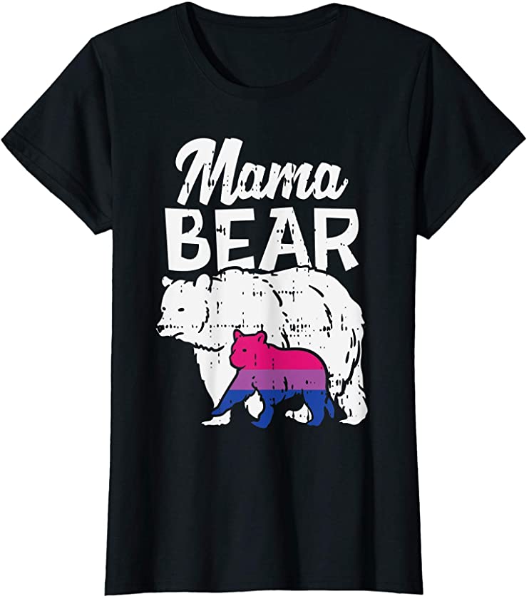 Womens Bisexual Pride Mama Bear Bi Flag LGBTQ Mom Ally Women Gift T-Shirt