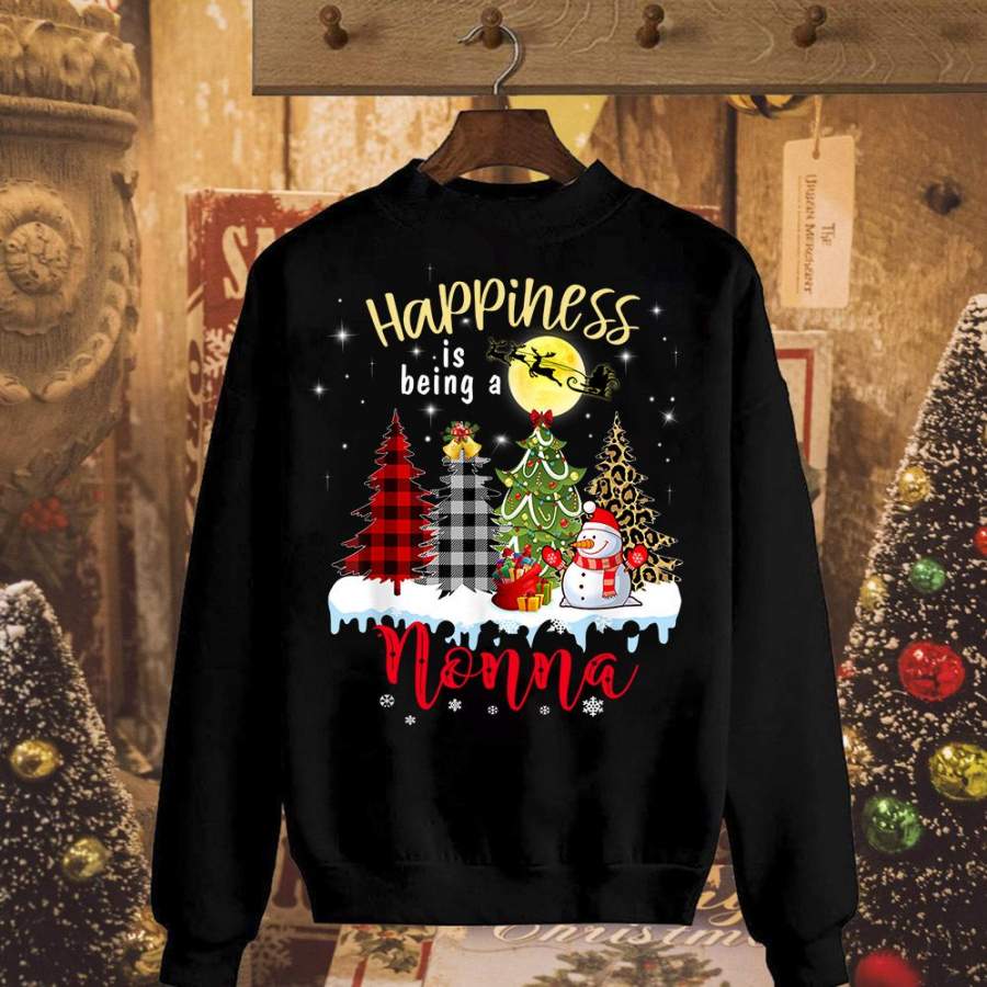 Christmas happiness is being a nonna snowman merry christmas funny plaid leopard tree black sweatshirt for men and women S-5XL