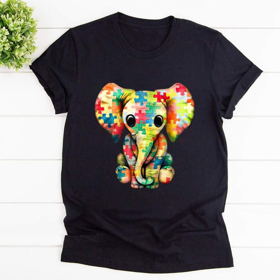 Autism elephant cute elephant love free believe never give up great gift black cotton t shirt for men and women S-6XL