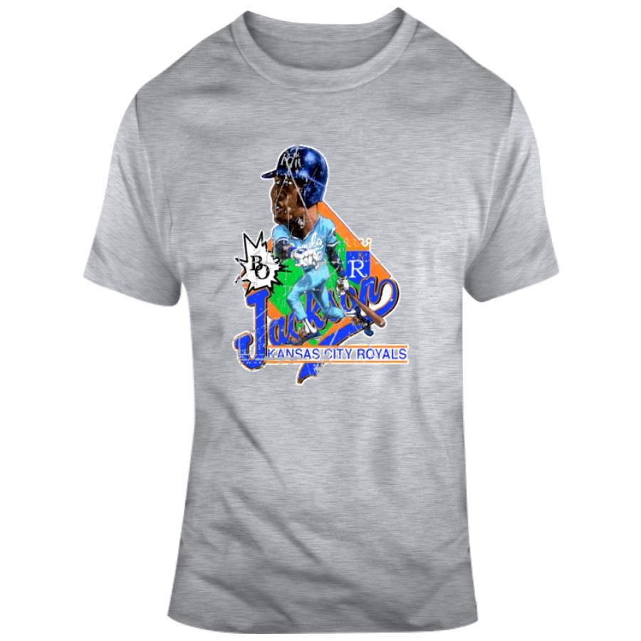 Bo Jackson Baseball Kc Kansas City Distressed Retro Caricature T Shirt