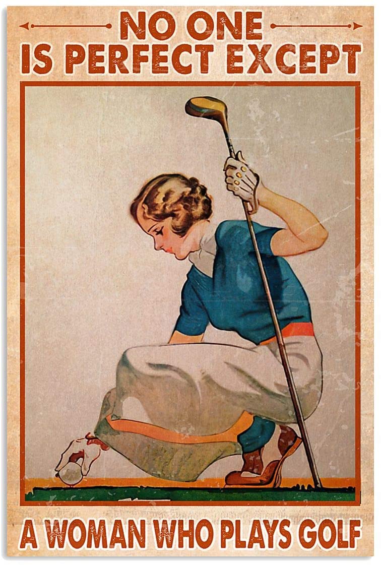 Vintage Golf No One Is Perfect Expect Woman Plays Golf Poster Art Print      Home Decor Gift For Men Women Family Friend On Birthday Xmas