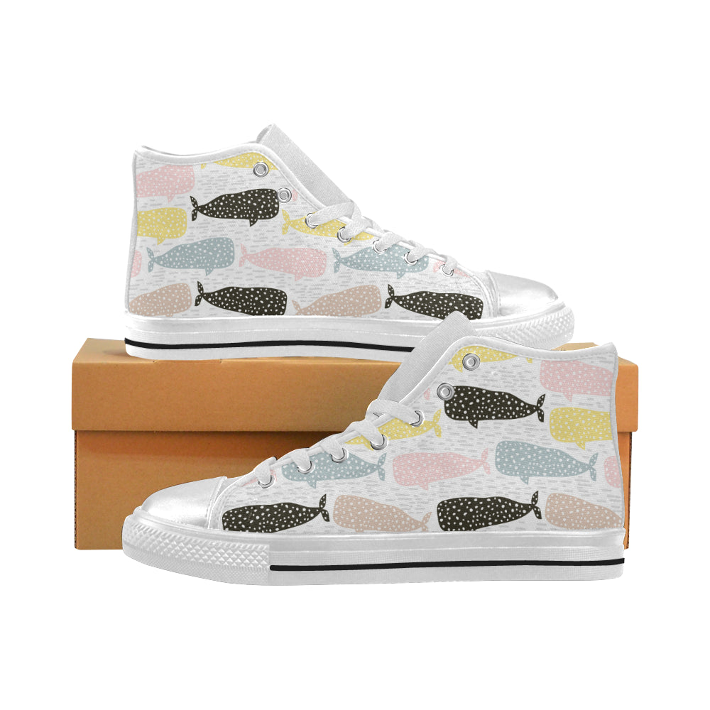 Whale Dot Pattern Women’S High Top Canvas Shoes White Gift For Men Women