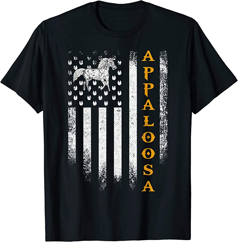 Vintage USA American Flag Appaloosa Funny Horse Rider Lover T-Shirt