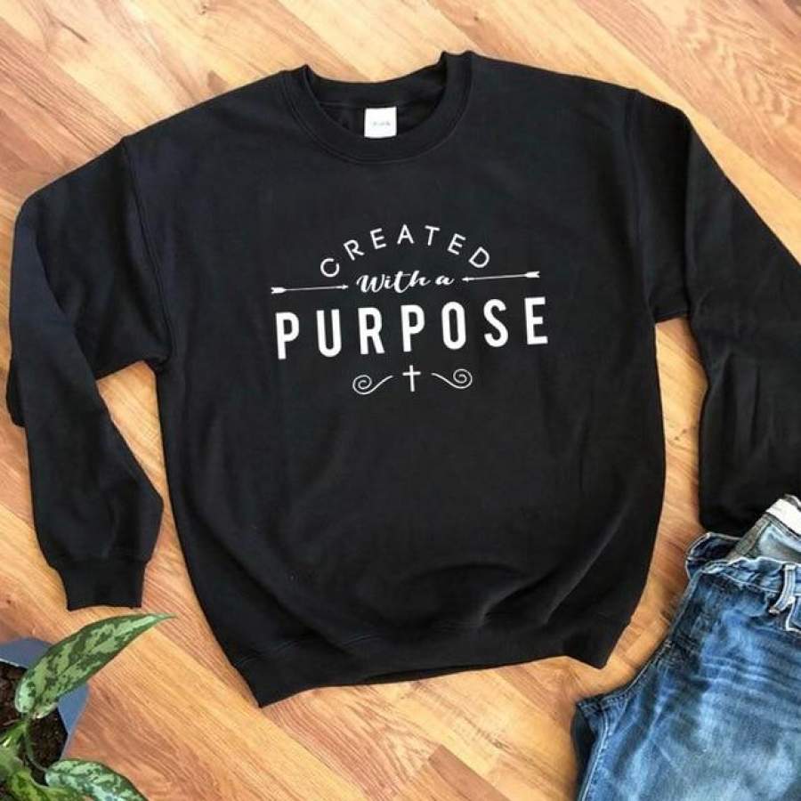 Created with A Purpose Graphic Sweatshirt Christian Jesus Religion Aesthetic Hoodie For Women