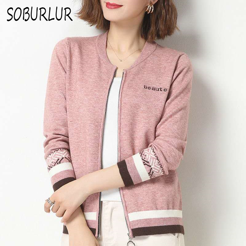 Zipper Cardigan Coat Women Knitted Sweater Spring Autumn Casual Long Sleeve Loose Simple Cardigans 2020 New Korean Top Female alx