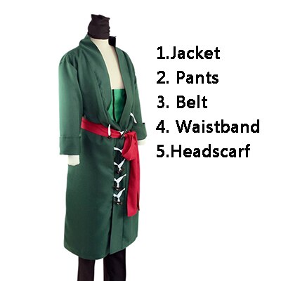 5PCS Japanese Anime Roronoa Zoro Cosplay Costume Comic Halloween Cosplay robe Full Set kerchief Wig Zoro Cosplay Boots Shoes alx