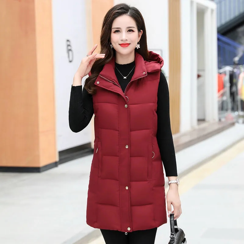 2022 Autumn Winter Down Cotton Vest Jacket Parker Women Hooded Sleeveless Jacket Casual Warm Coat Female Waistcoat Chaleco Mujer alx