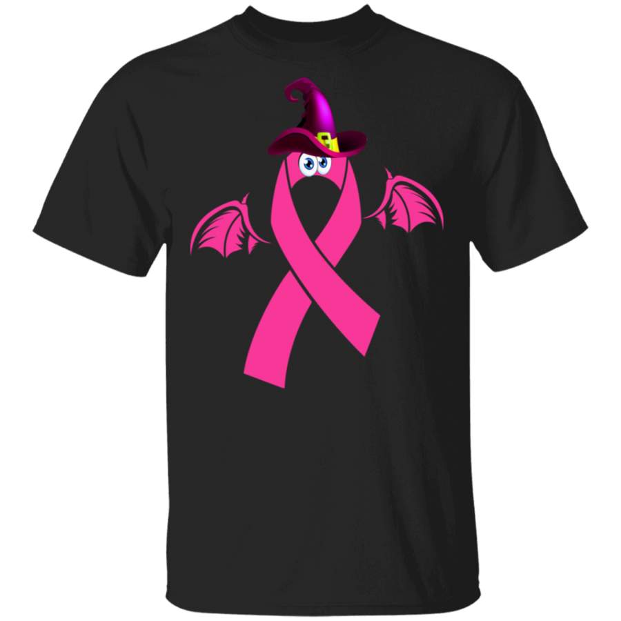 Halloween Breast Cancer Shirt Bat Witch Pink Ribbon Funny Halloween Breast Cancer Awareness Gifts T-Shirt