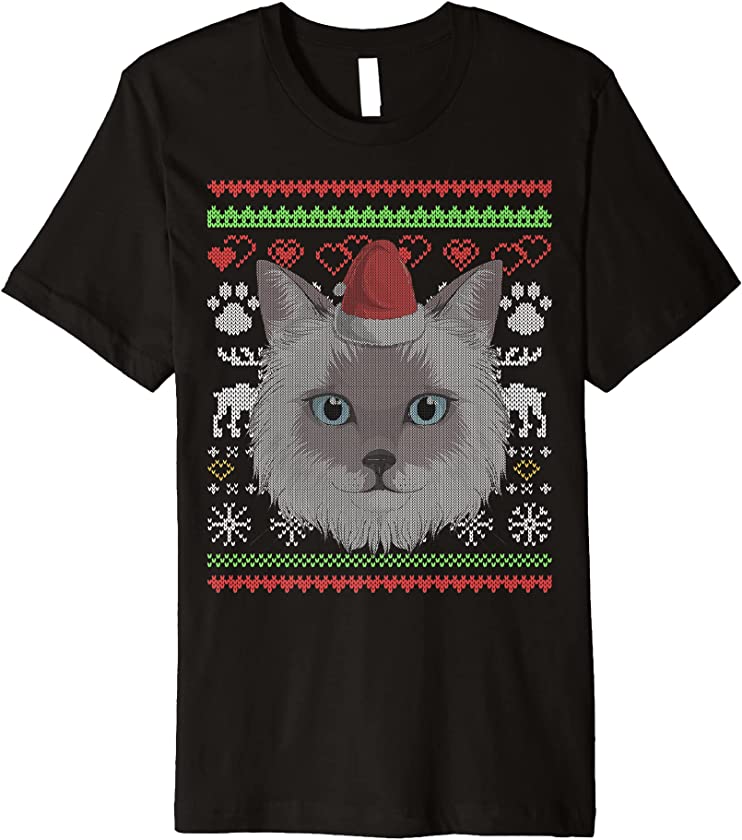 Birman Cat Kitty Santa Claus Ugly Christmas Pattern Premium T-Shirt