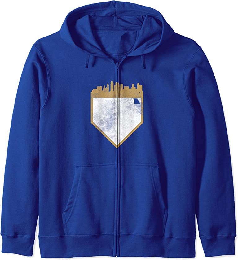 Retro Kansas City Baseball Home Plate Skyline Zip Hoodie