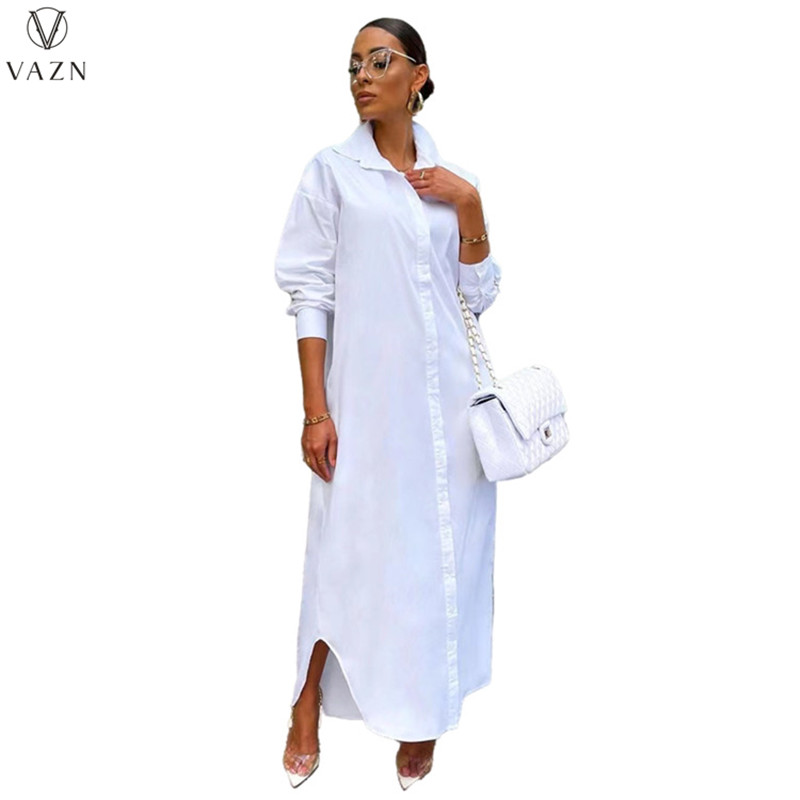 2022 New Luxury Designer White Chiffon Shirt Long Dress Elegant Young Casual Fashion Full Sleeve Women Straight Dress alx