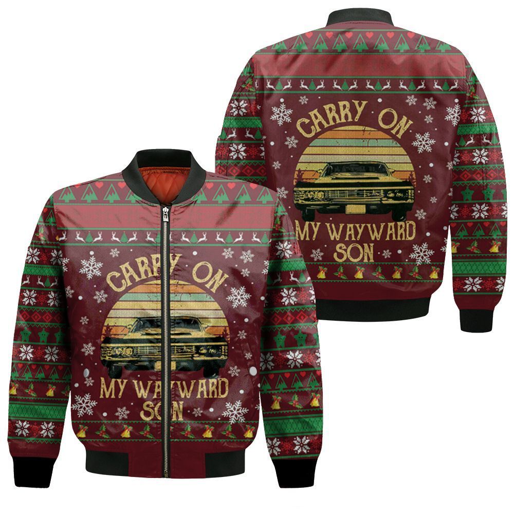 Carry On My Wayward Son Supernatural Retro Ugly Christmas 3D Bomber Jacket