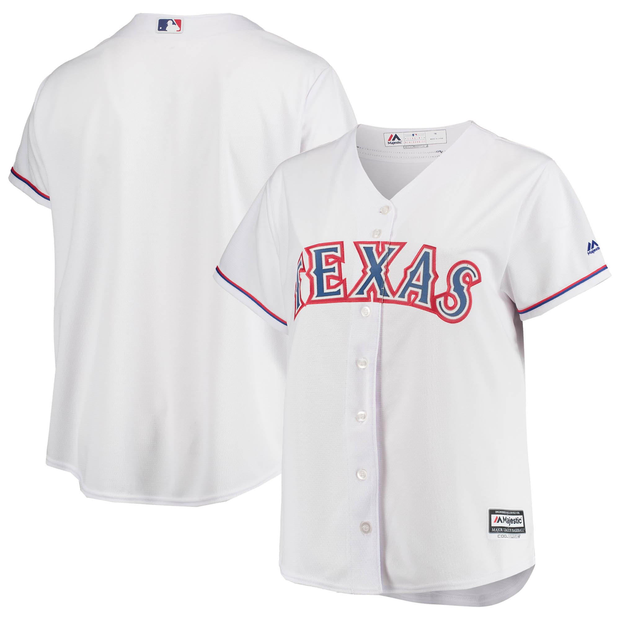 Texas Rangers Majestic Womens Plus Size Home Replica Team Jersey – White MLB