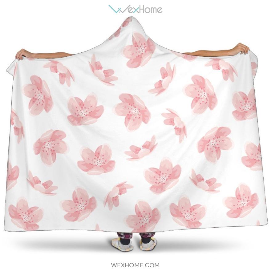 Pink Sakura Cherry Blossom Pattern Hooded Blanket