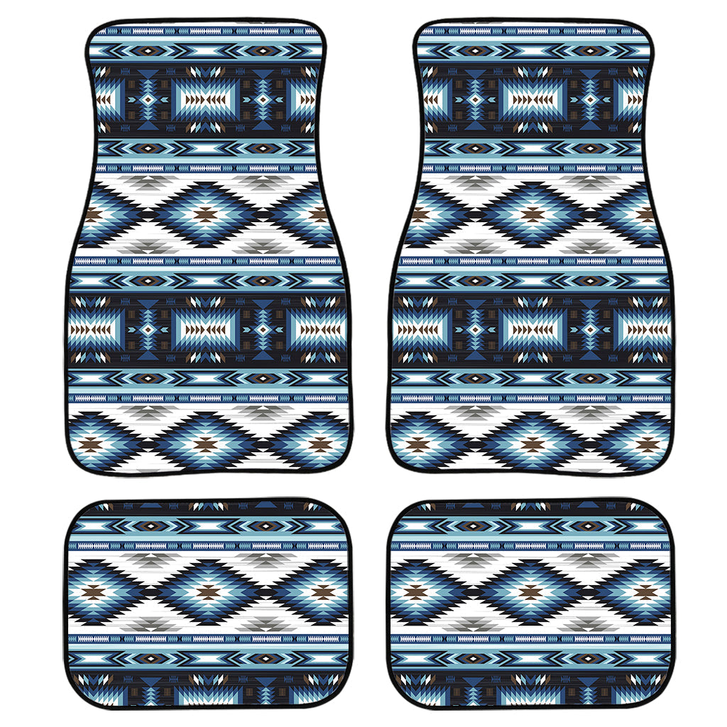 Blue Native Navajo Print Front And Back Car Floor Mats, Front Car Mat