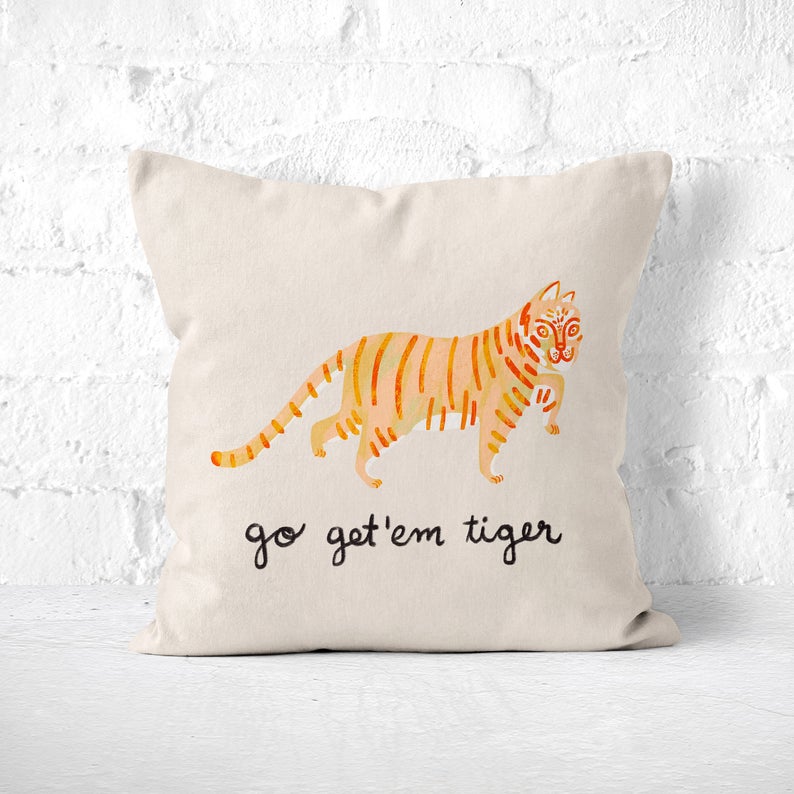 Tiger Throw Pillow, Cute Animal Throw Pillow, Novelty Toss Cushion, Quirky Decor, Kids Room, Dorm Nursery, Inspirational Motivational Self Care