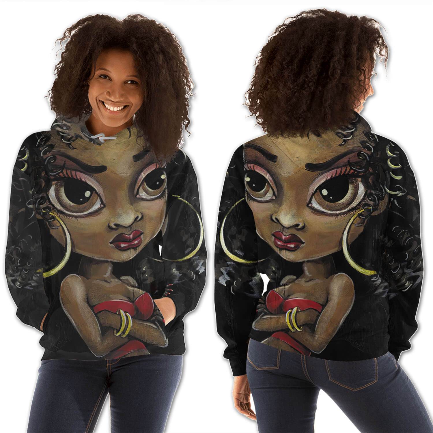 African American Hoodies Beautiful Afro Girl All Over Print Womens Hooded Sweatshirt African American Fashion BPS98814