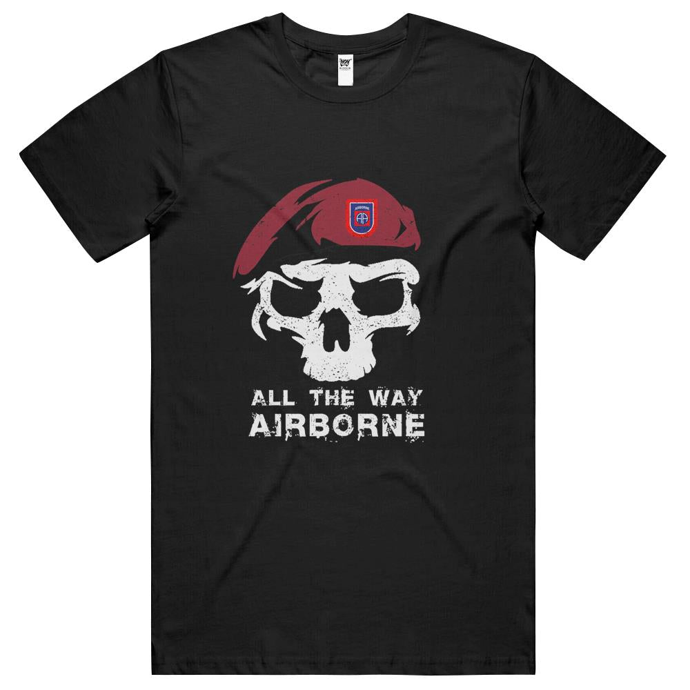 Vintage Army 82Nd Airborne All The Way Skull Maroon Beret T Shirts