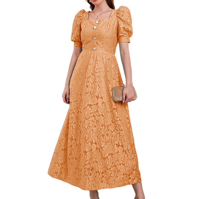 Summer Floral Elegant Dress Women Designer Puff Sleeve Retro Midi Dress Female Button Slim Temperament Holiday Dresses 2022 New alx