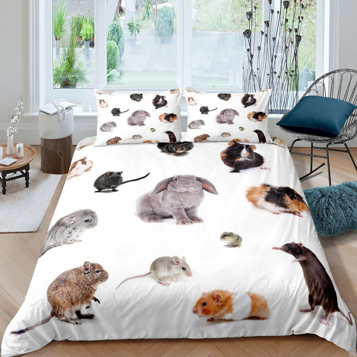 Animal Theme Bedding Set Kids Boys Girls Rabbit Mouse Guinea Pig Duvet Cover Cute Animal Print Comforter Cover Luxury Microfiber Bedspread Cover,Room Decor 2/3Pcs Bedding