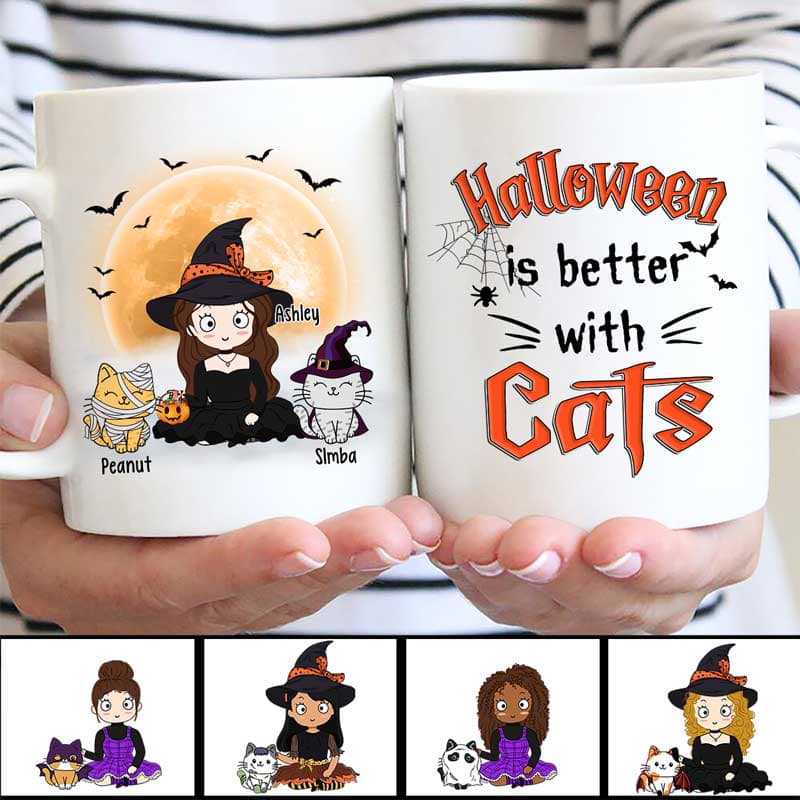 Halloween Is Better With Cats Chibi Girl Personalized Coffee Mug