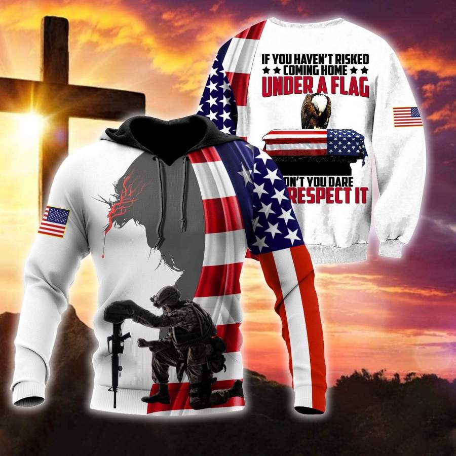Veteran Jesus Under Flag Hoodie 3D All Over Print