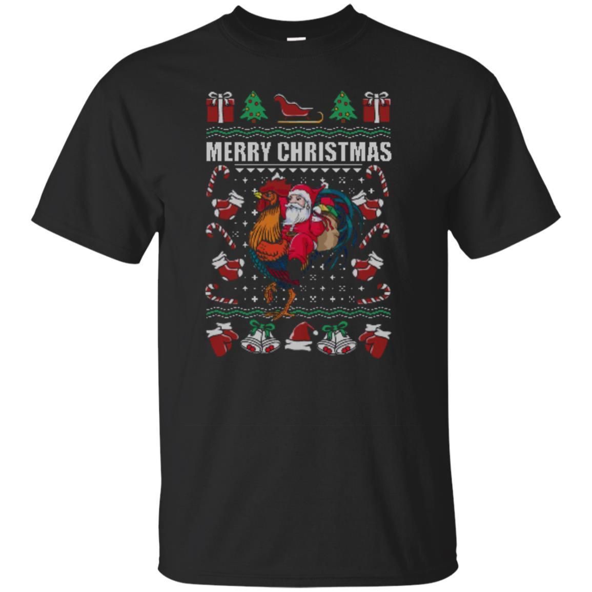 Buy Ugly Christmas Santa Riding Chicken Gift Long Sleeve Tshirt